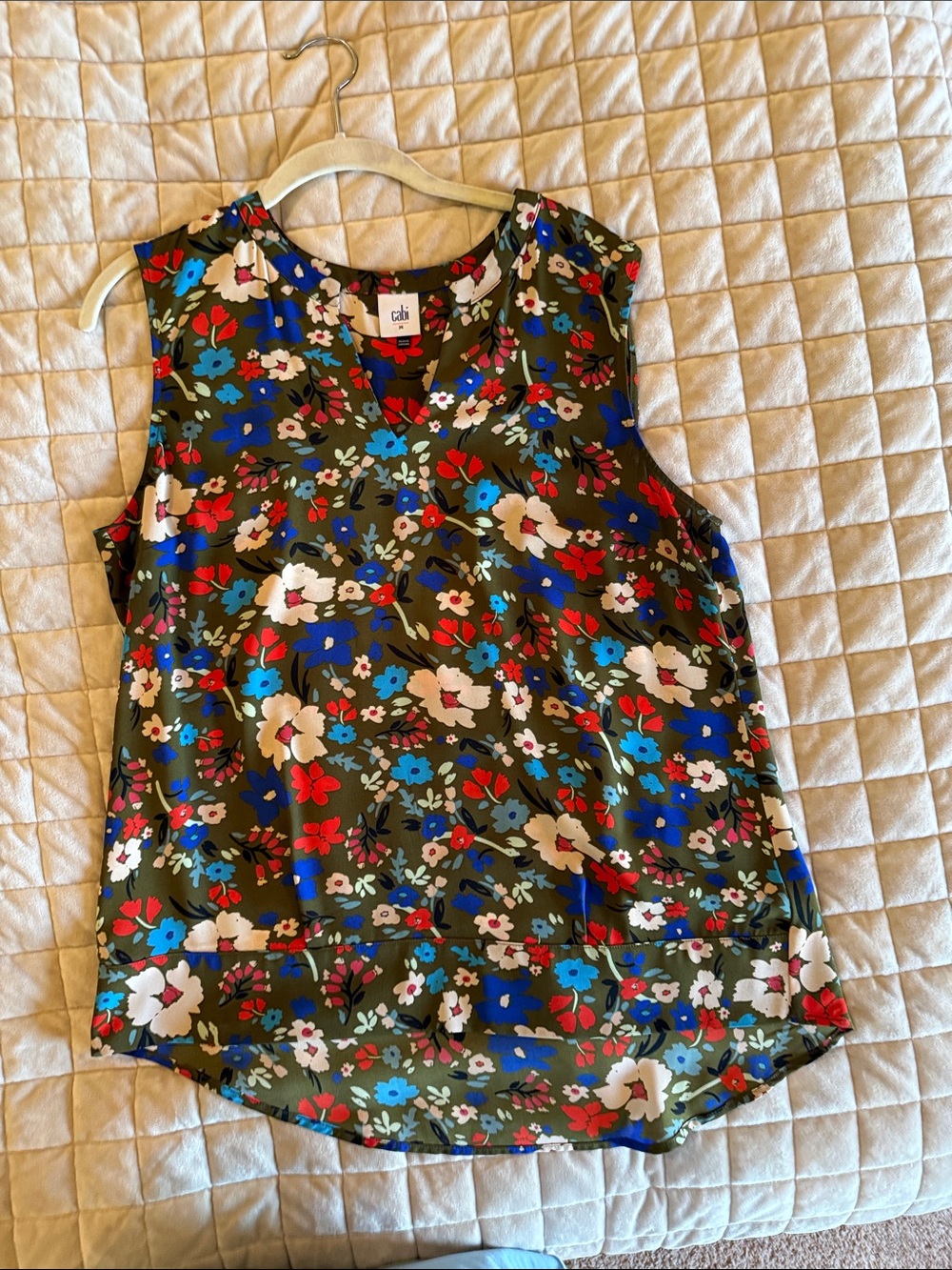 CAbi Olive Floral Sleeveless V-Neck Tank - Blue Red Cream